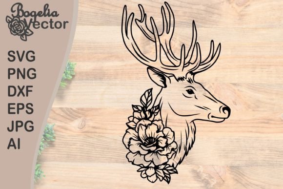 Floral Deer Head, Wild Animal, Boho