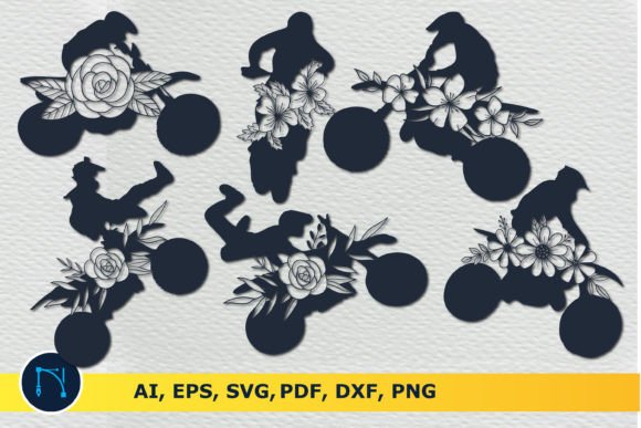 Floral Motorbike Silhouettes SVG Bundle