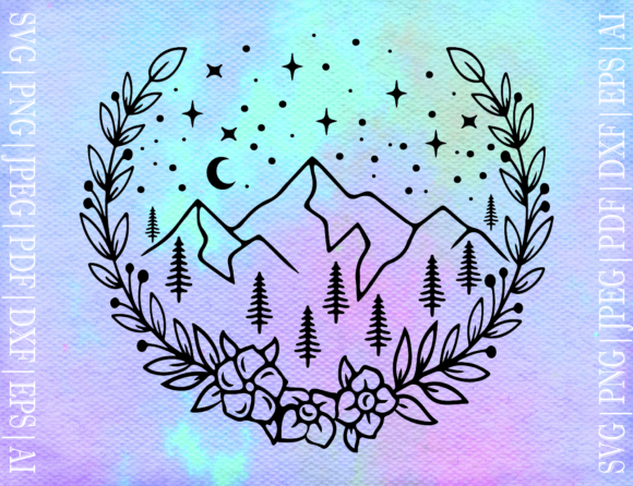 Floral Mountain Graphic SVG