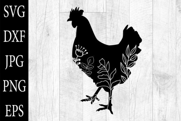 Floral Rooster Silhouettes SVG EPS PNG