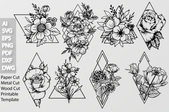 Floral Rose Template Bundle of 8