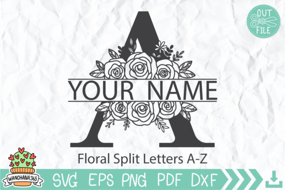 Floral Split Letters A-Z SVG