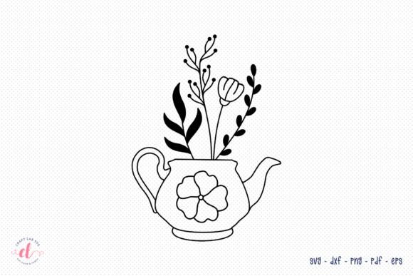 Floral Tea Kettle SVG Flower SVG