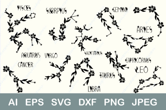 Floral Zodiac Sign SVG Bundle