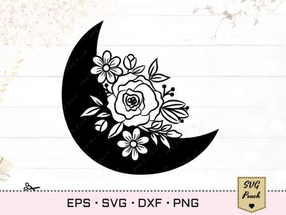 Flower Crescent Moon SVG Cut File