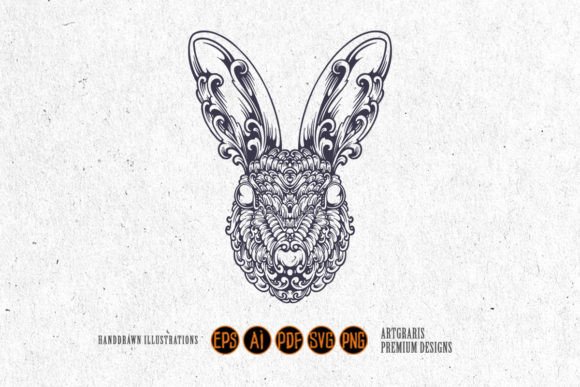 Monochrome Floral Head Bunny SVG Elegant