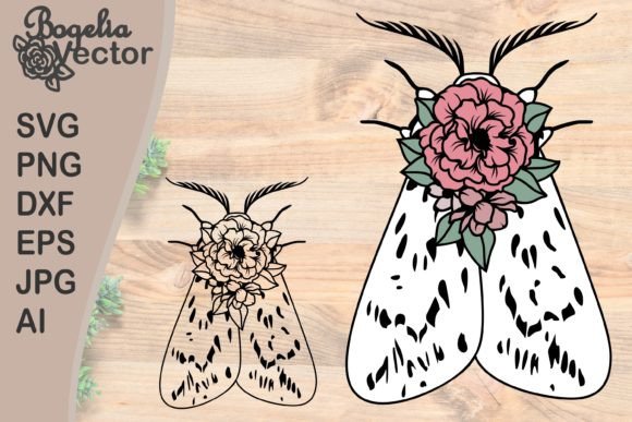 Moth with Flowers, Boho Butterfly