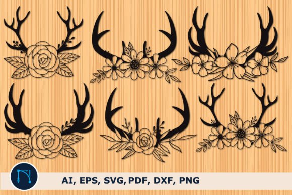 Paper Cut Floral Deer Horn SVG Bundle