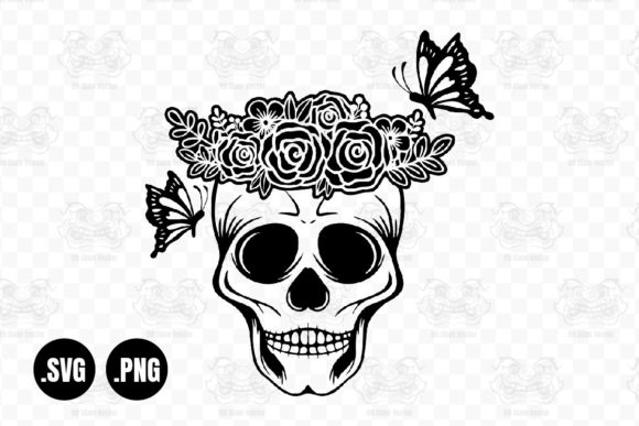 Skull with Flowers Butterfly Skull SVG