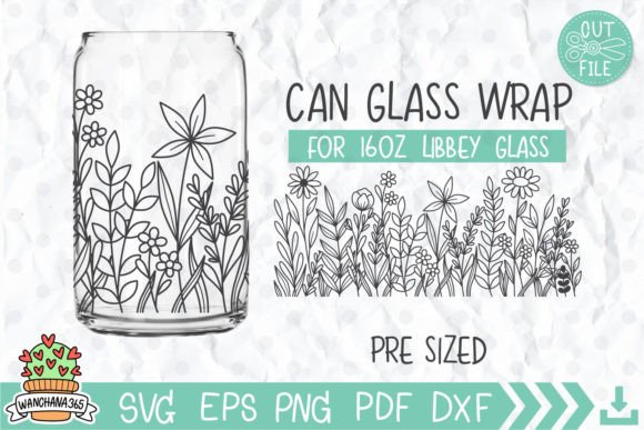 Wildflower Print Libbey 16oz Can Glass S